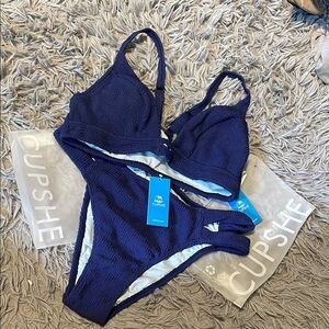 Cupshe Blue Textured Bikini Set